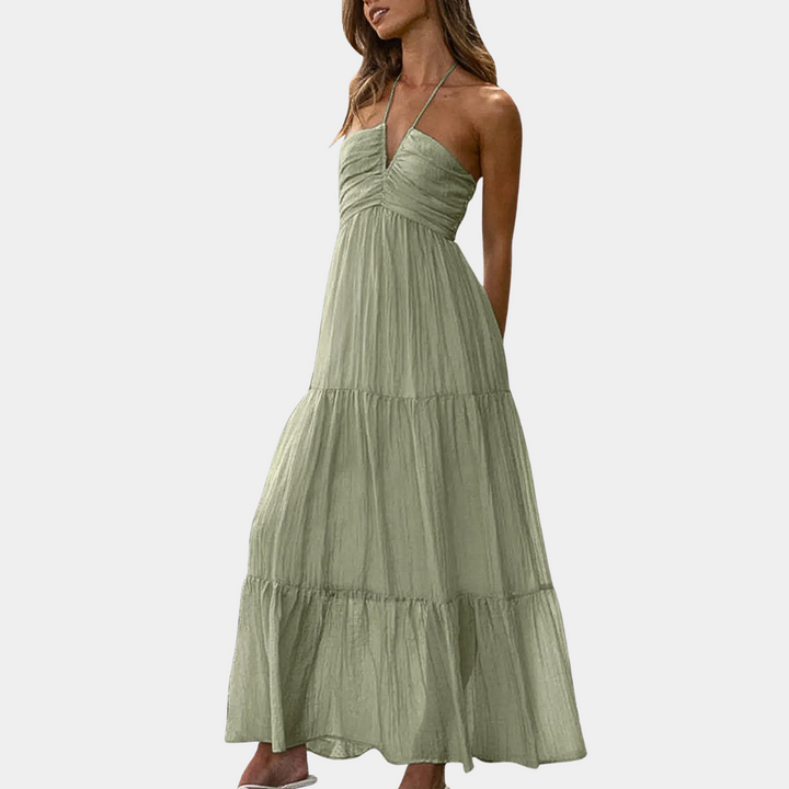 Elegant long halter dress by Dagmar