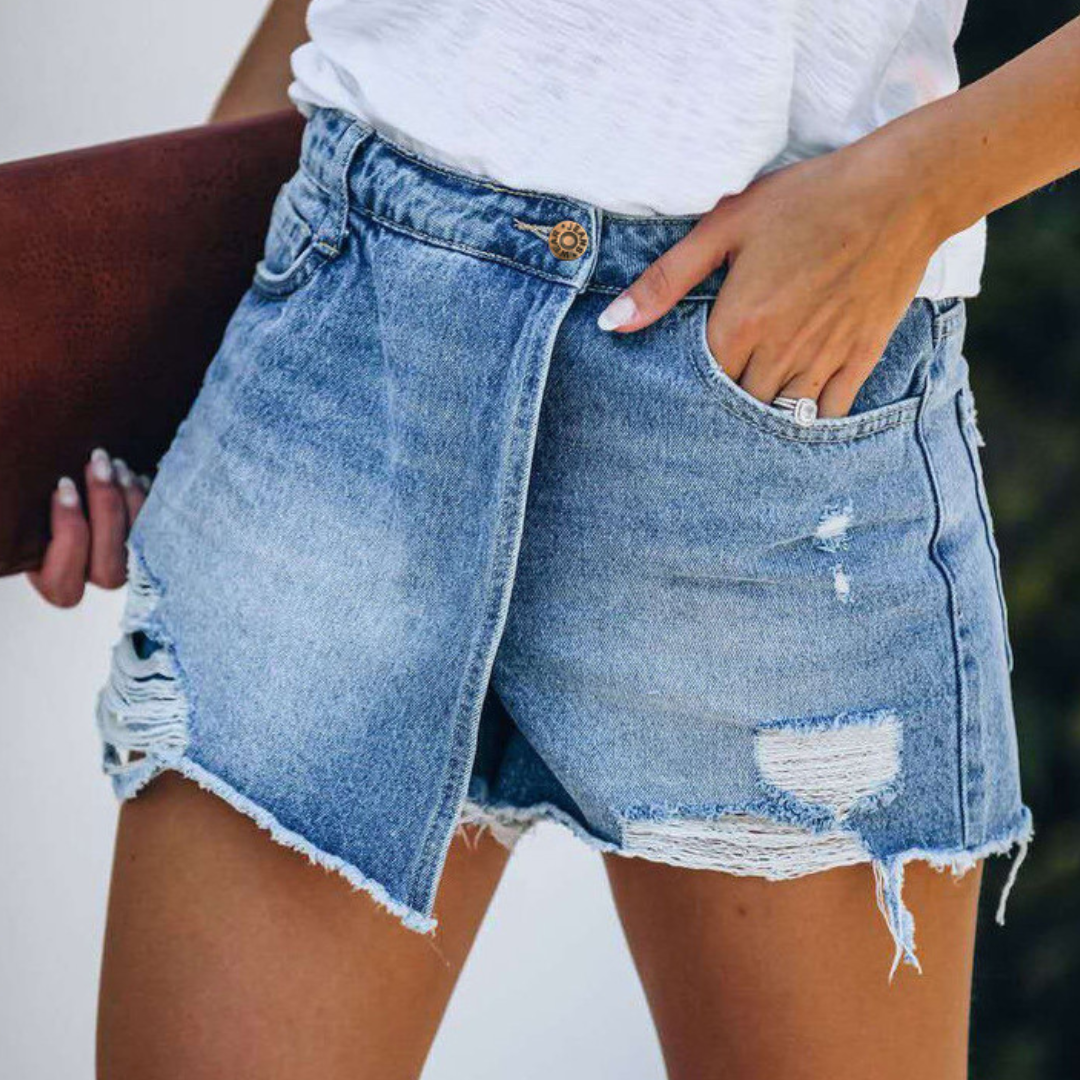 Hildegard - Shorts en denim asymétriques tendance pour femmes