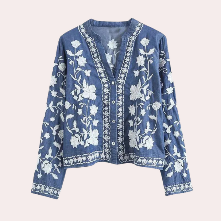 Breanne - Elegante bestickte Damenstrickjacke mit Blumendessin