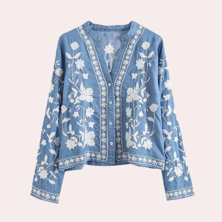 Breanne - Elegante bestickte Damenstrickjacke mit Blumendessin