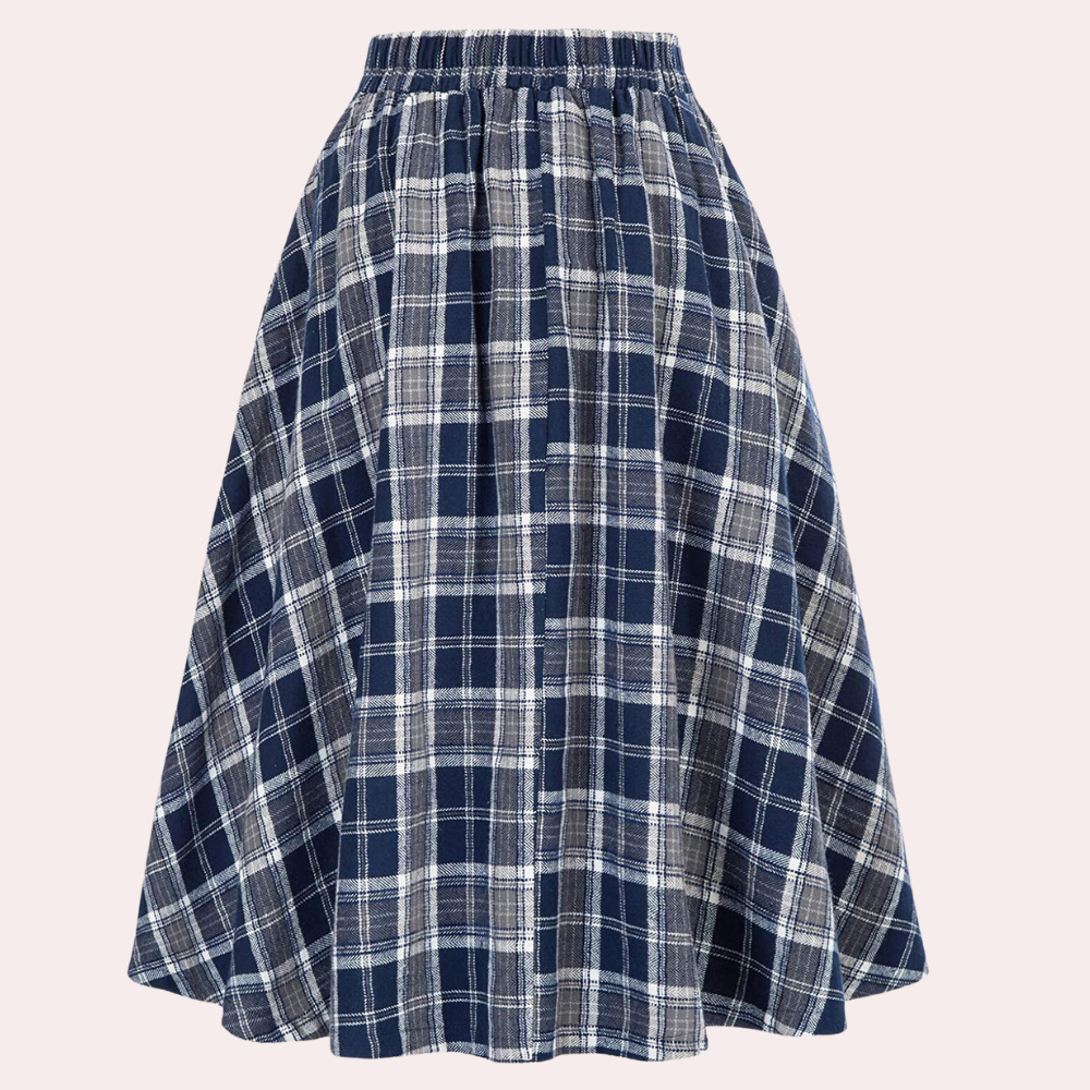 Luminita - Elegant Plaid A-Line Skirt with Bow Details