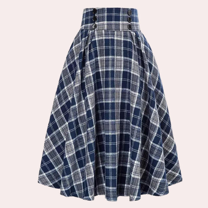 Luminita - Elegant Plaid A-Line Skirt with Bow Details