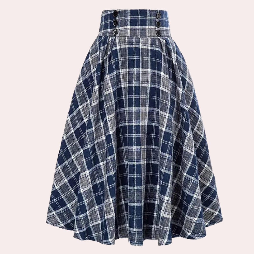 Luminita - Elegant A-Line Skirt with Fashionable Plaid Pattern