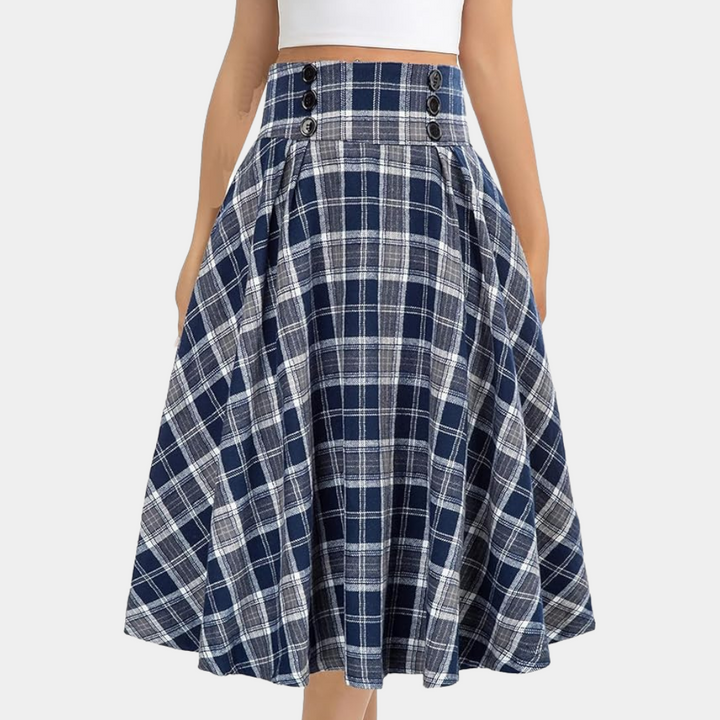 Luminita - Elegant Plaid A-Line Skirt with Bow Details
