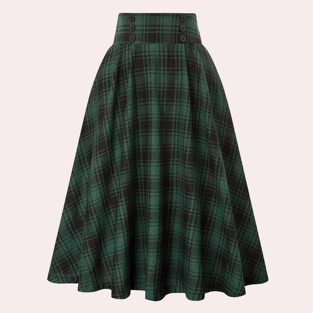 Luminita - Elegant Plaid A-Line Skirt with Bow Details