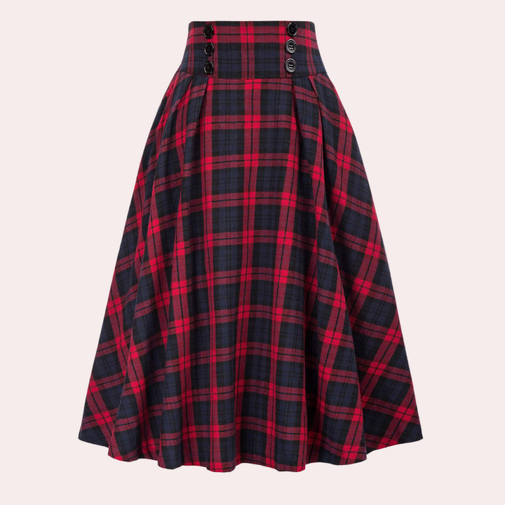 Luminita - Elegant Plaid A-Line Skirt with Bow Details