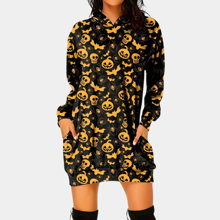 Csilla - Cozy Halloween mini dress with hood for ultimate comfort