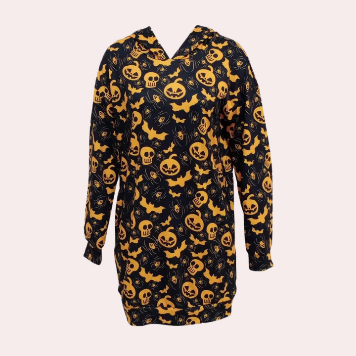 Csilla - Cozy Halloween mini dress with hood for ultimate comfort