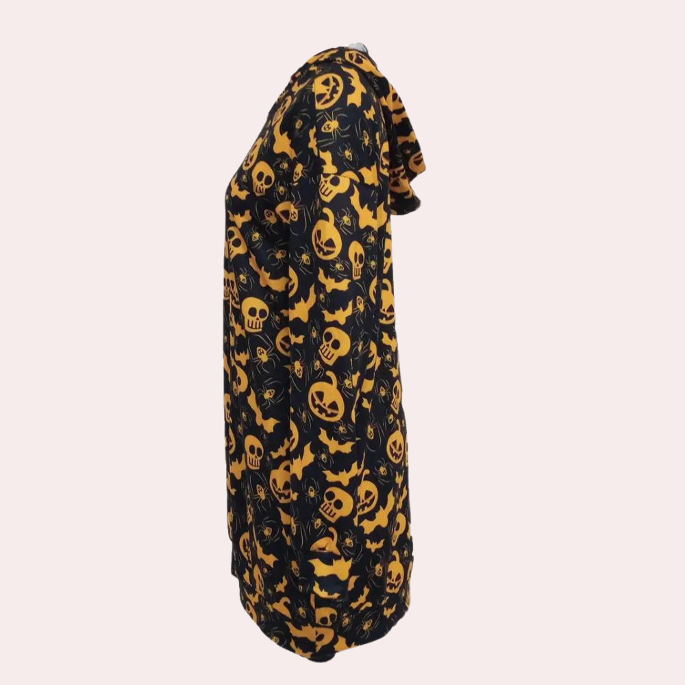 Csilla - Cozy Halloween mini dress with hood for ultimate comfort