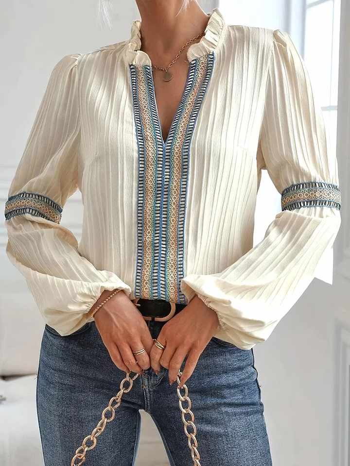 Cara - Stylish blouse with beautiful lace and playful lantern sleeves for women