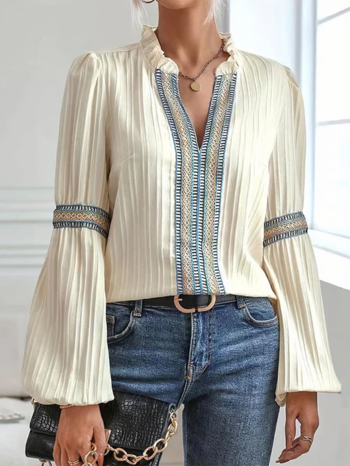 Cara - Stylish blouse with beautiful lace and playful lantern sleeves for women