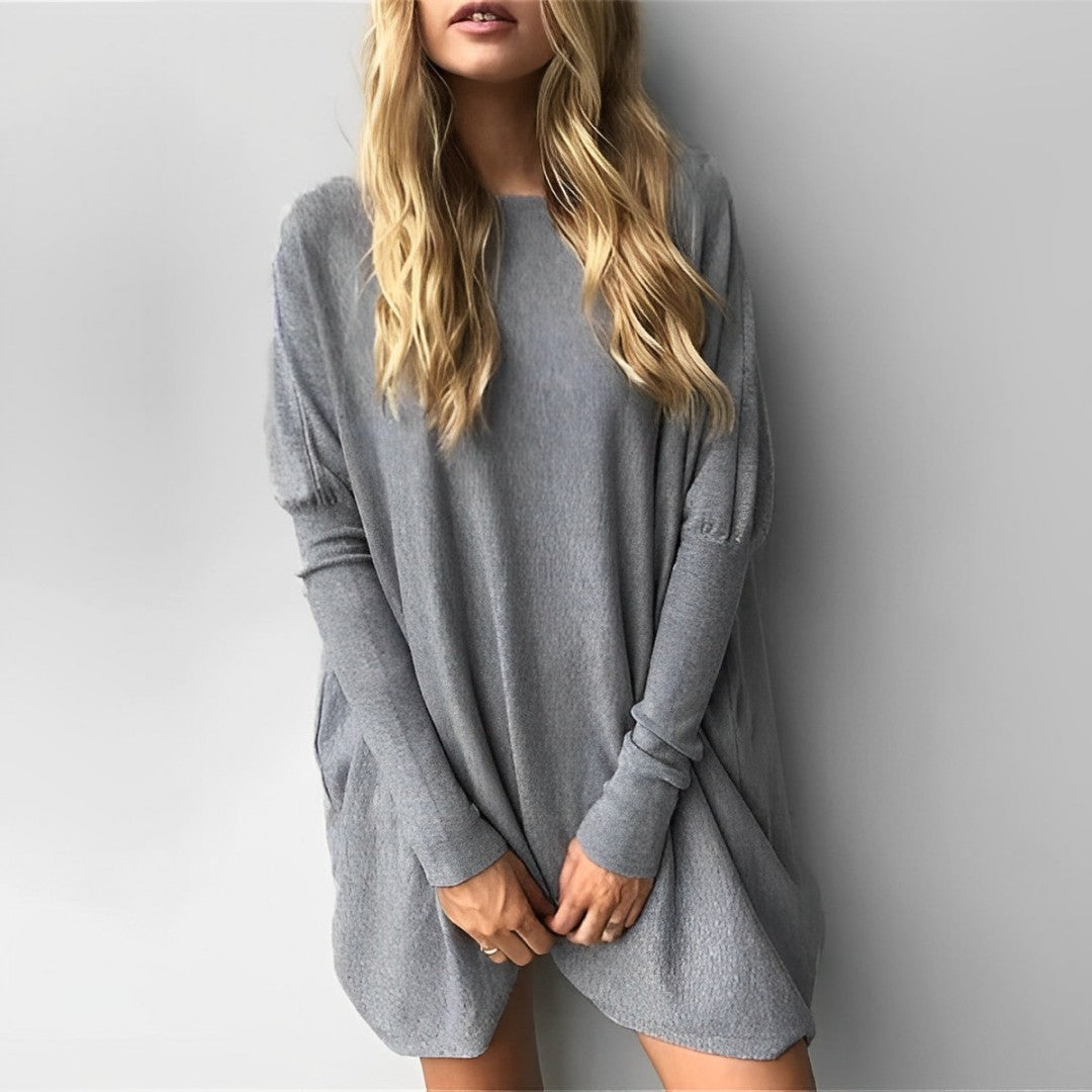 Kiana - Stylish oversized autumn blouse with long sleeves and elegant round neckline for women