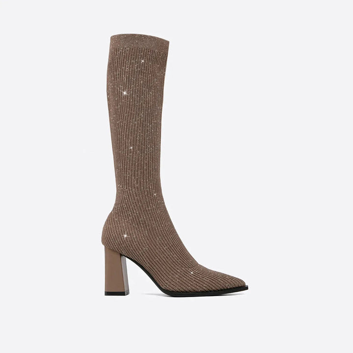 AMELIA - Trendy Tall Knit Boots with Comfortable Block Heel