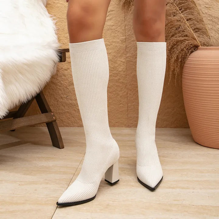 AMELIA - Trendy Tall Knit Boots with Comfortable Block Heel