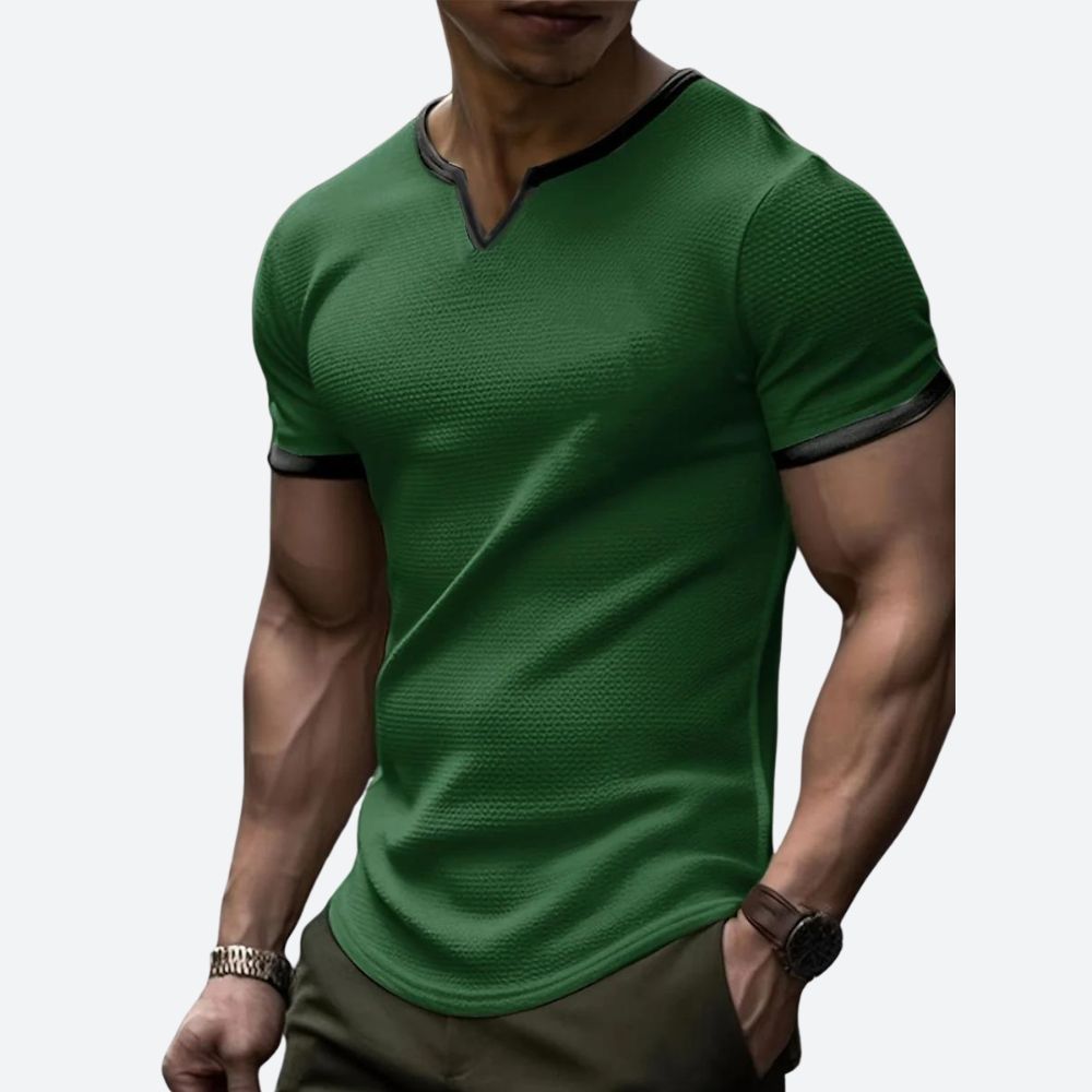 T-shirt gaufré à col en V à la mode - Darcyl