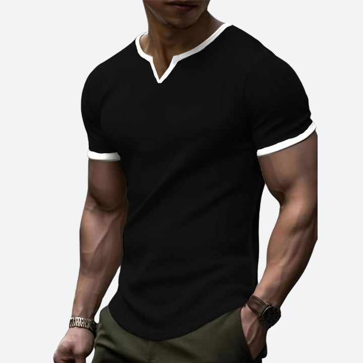 T-shirt gaufré à col en V à la mode - Darcyl