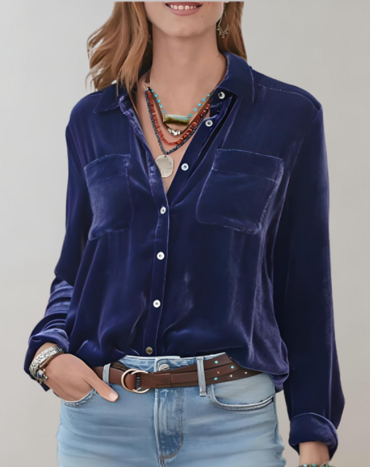Sienna - Elegant vintage autumn velvet top with buttons for women