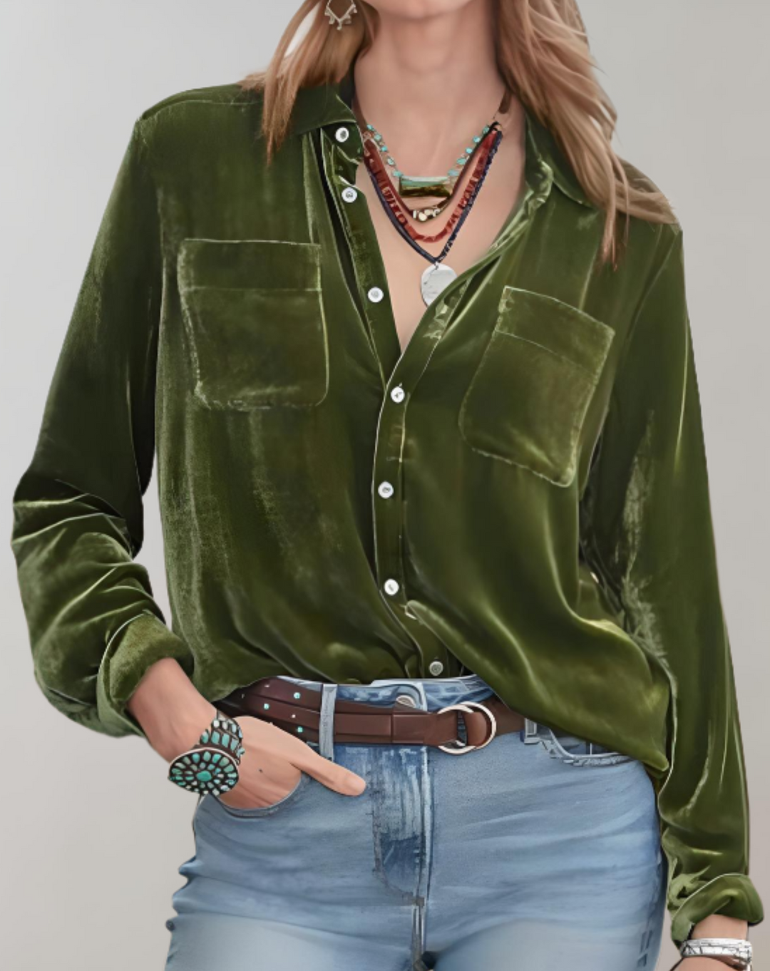 Sienna - Elegant vintage autumn velvet top with buttons for women