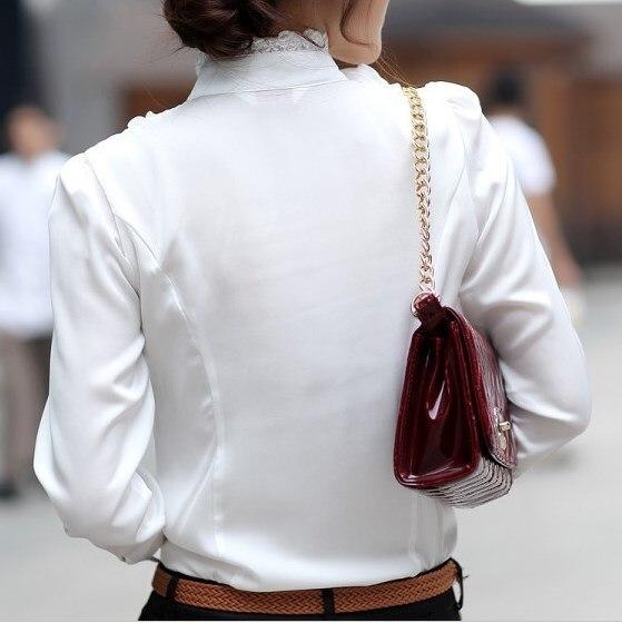 Stylish white spring blouse with ruffled collar and long sleeves for women - Julie