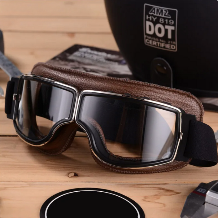 Luke - Retro chic vegan leather motorcycle goggles for autumn in unisex surplus