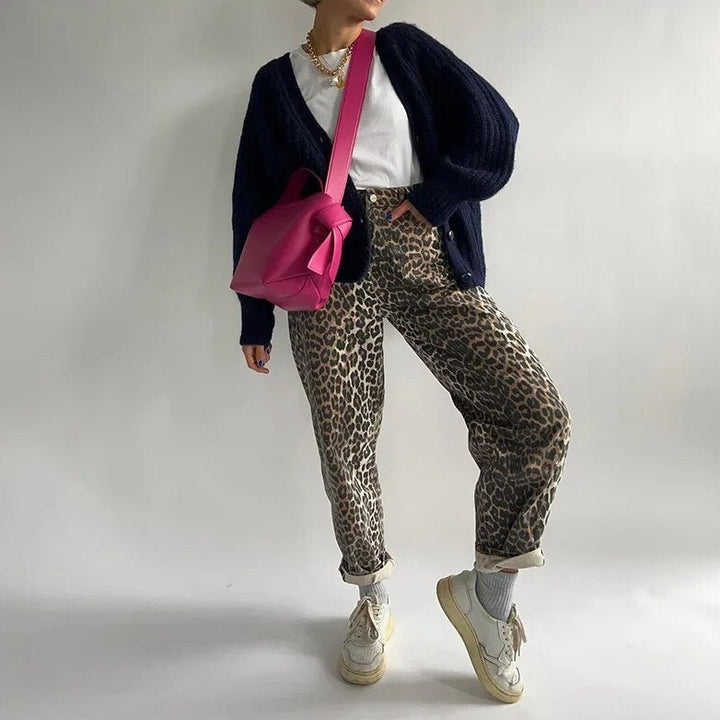 Bonnie - Jean rétro à motif léopard pour un look ludique