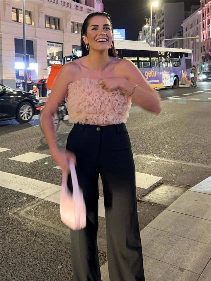 Sophisticated Pink Strapless Top for Women - A Must-Have for Every Occasion!