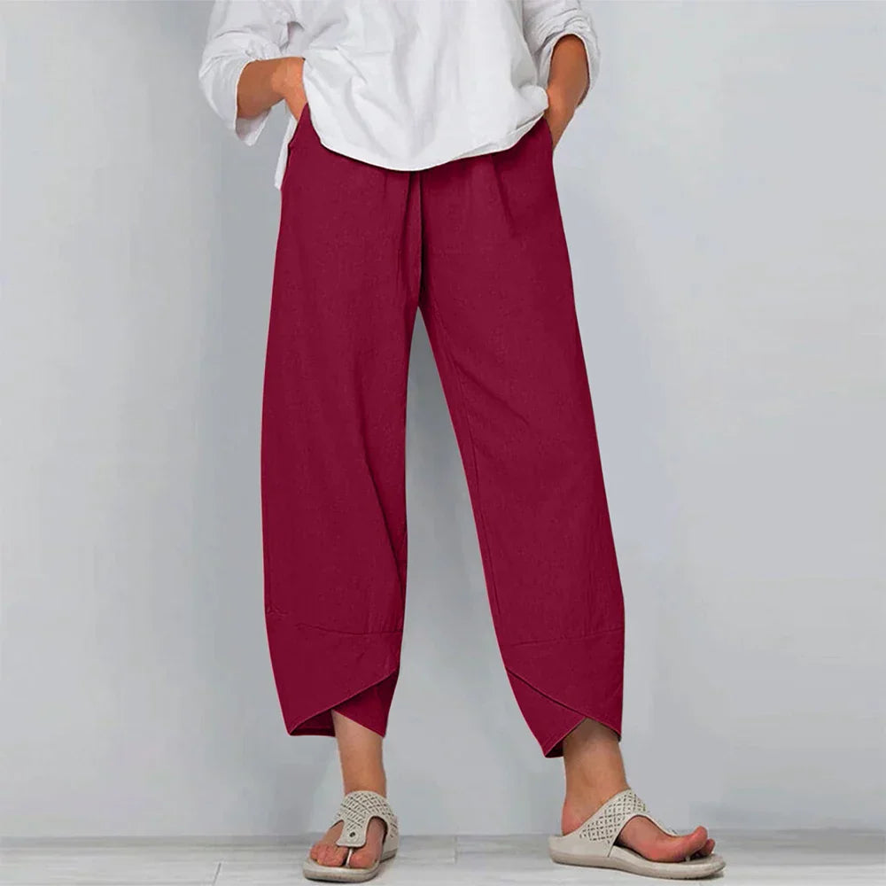 Sadie - Elegante Hose aus Baumwolle und Leinen für Frauen