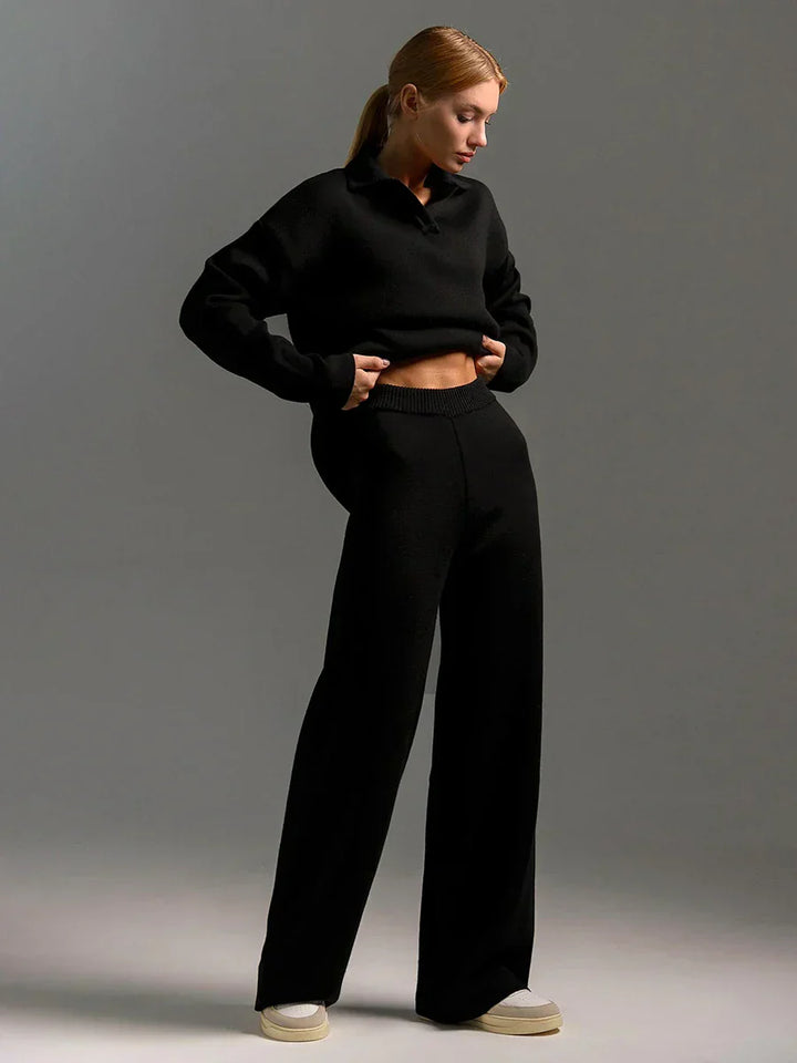 Valérie™ - Set of Cotton Polo Shirt with Wide Pants