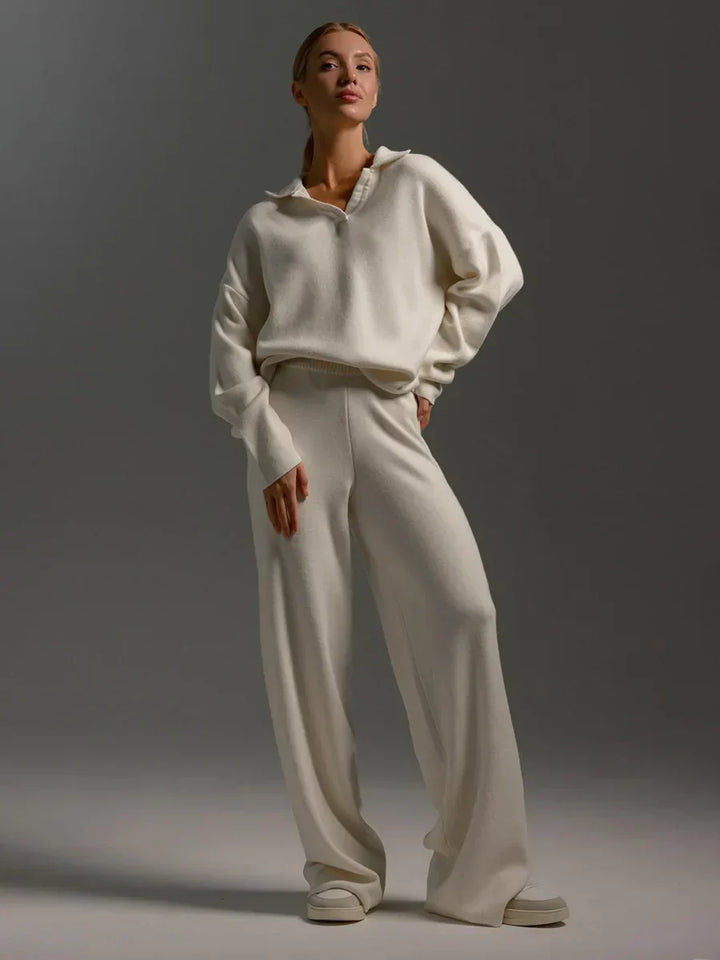Valérie™ - Set of Cotton Polo Shirt with Wide Pants