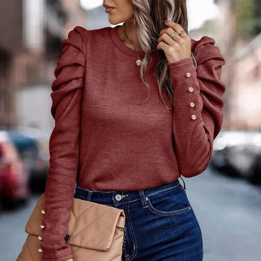 Lia - Elegant spring blouse with fashionable ruffles and long sleeves for women
