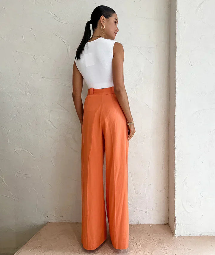 Evelien | Stylische orangefarbene Damenhose aus Leinen für den perfekten Sommerlook