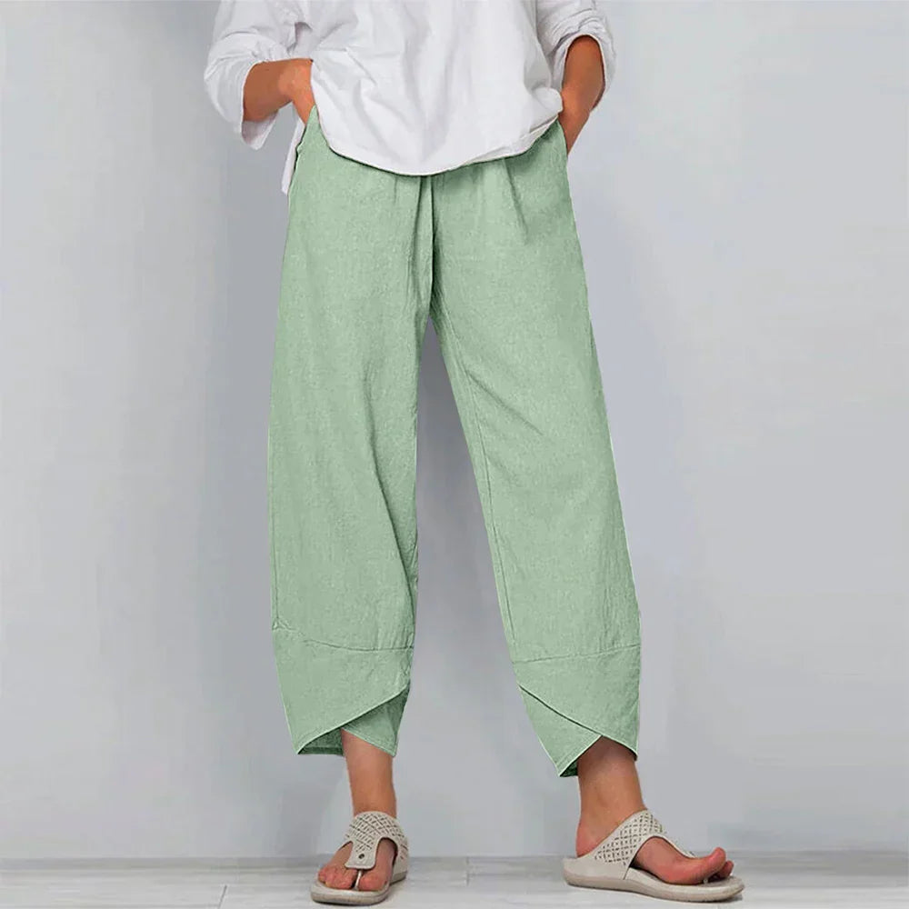 Sadie - Elegante Hose aus Baumwolle und Leinen für Frauen