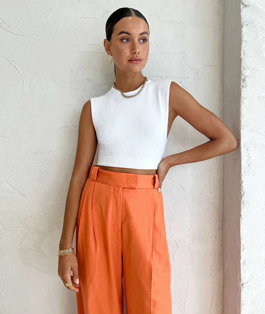 Evelien | Stylische orangefarbene Damenhose aus Leinen für den perfekten Sommerlook