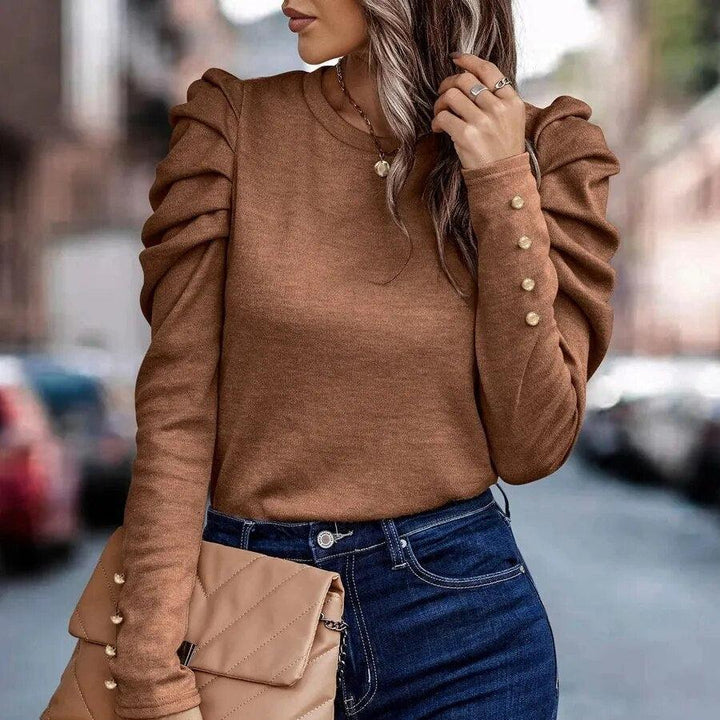 Lia - Elegant spring blouse with fashionable ruffles and long sleeves for women