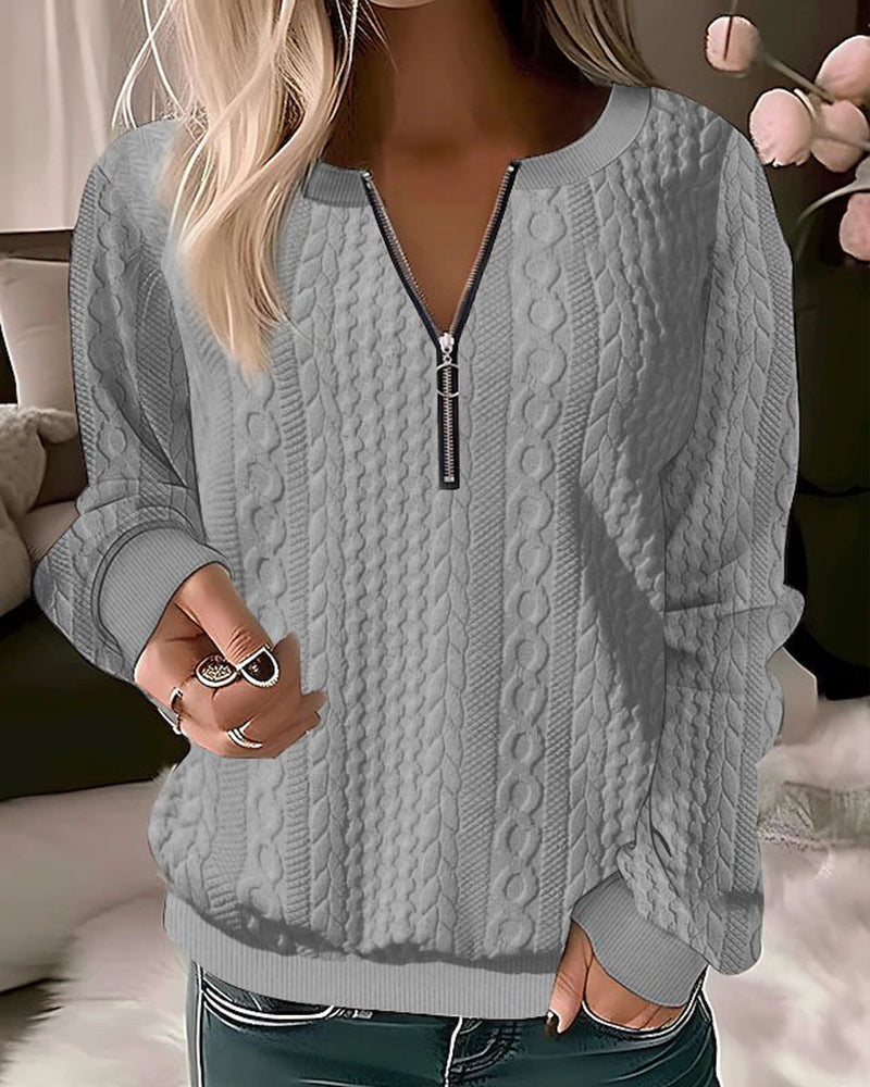 Adriana - Stylish casual knit sweater with fashionable half zipper