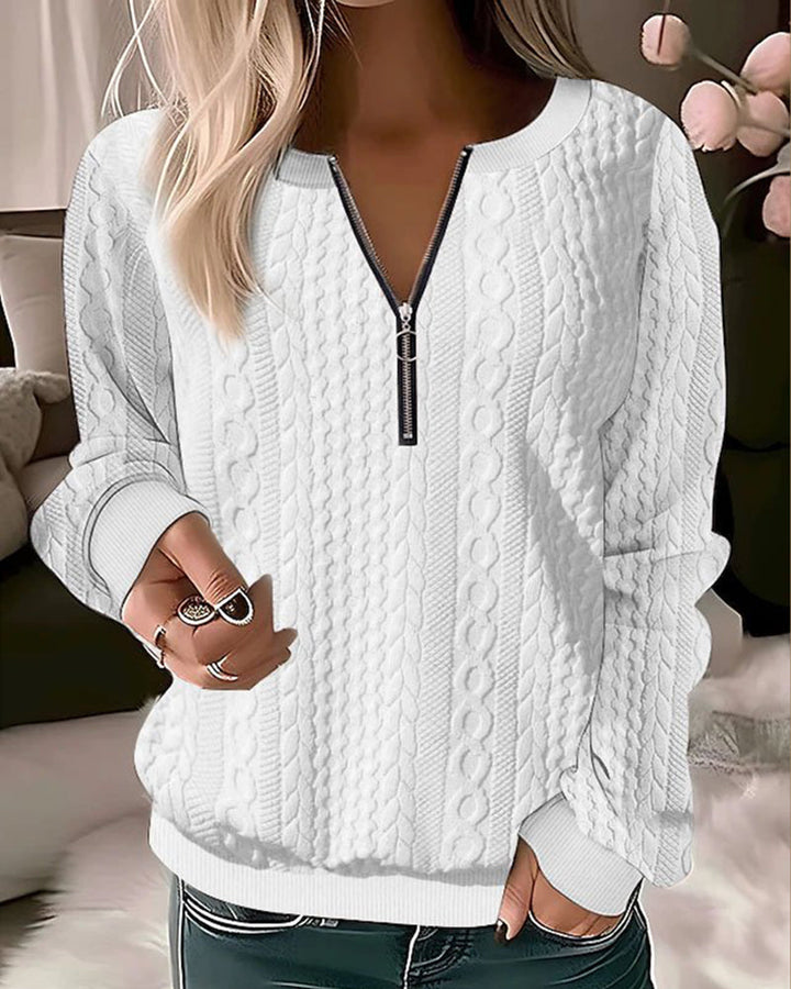 Adriana - Stylish casual knit sweater with fashionable half zipper