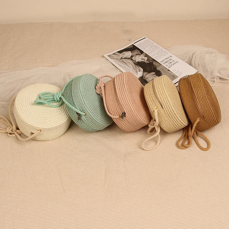 Stylish Round Handwoven Shoulder Bag with Zipper by Angel