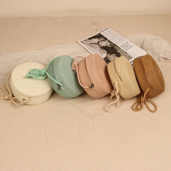 Stylish Round Handwoven Shoulder Bag with Zipper by Angel