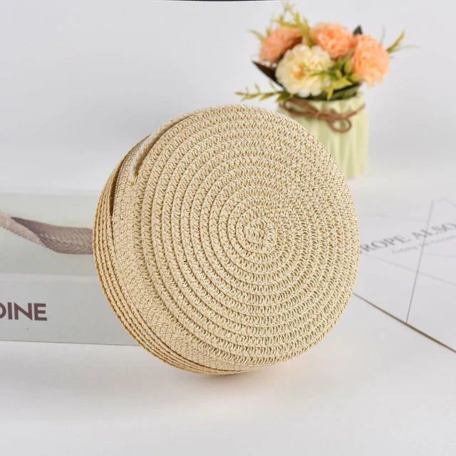 Stylish Round Handwoven Shoulder Bag with Zipper by Angel