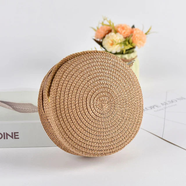 Stylish Round Handwoven Shoulder Bag with Zipper by Angel
