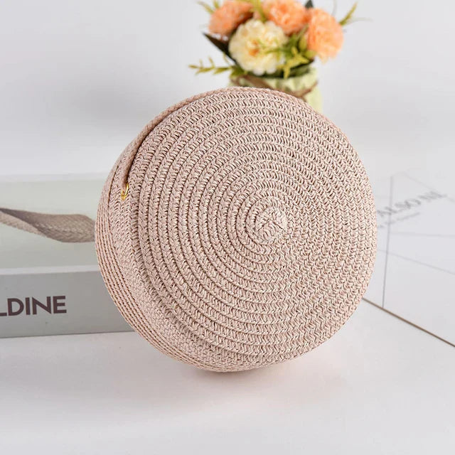 Stylish Round Handwoven Shoulder Bag with Zipper by Angel