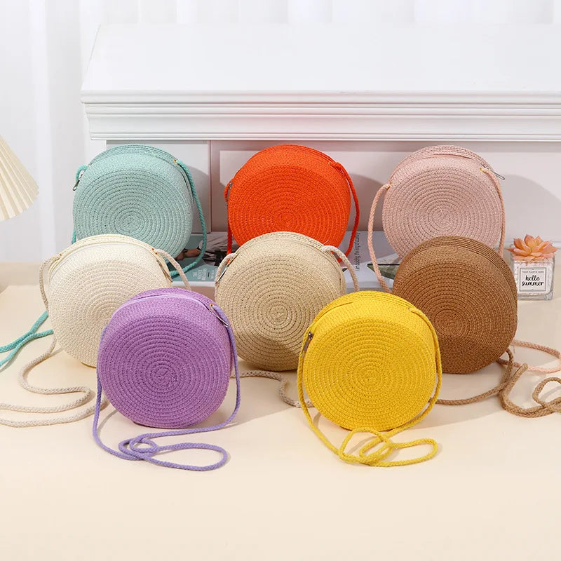 Stylish Round Handwoven Shoulder Bag with Zipper by Angel