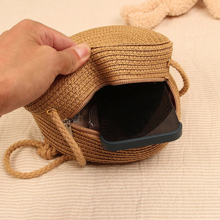 Stylish Round Handwoven Shoulder Bag with Zipper by Angel