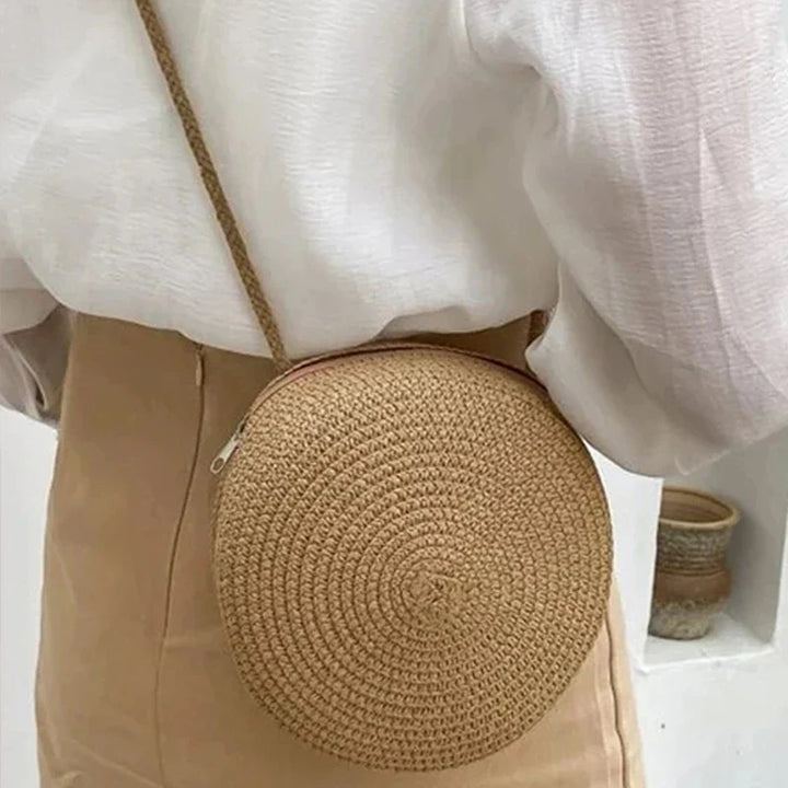 Stylish Round Handwoven Shoulder Bag with Zipper by Angel