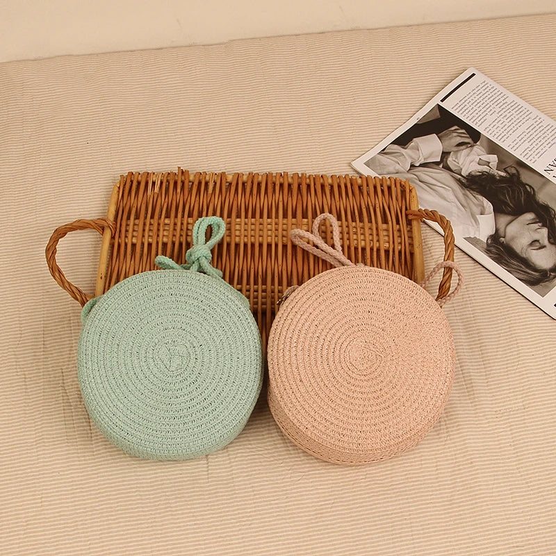 Stylish Round Handwoven Shoulder Bag with Zipper by Angel