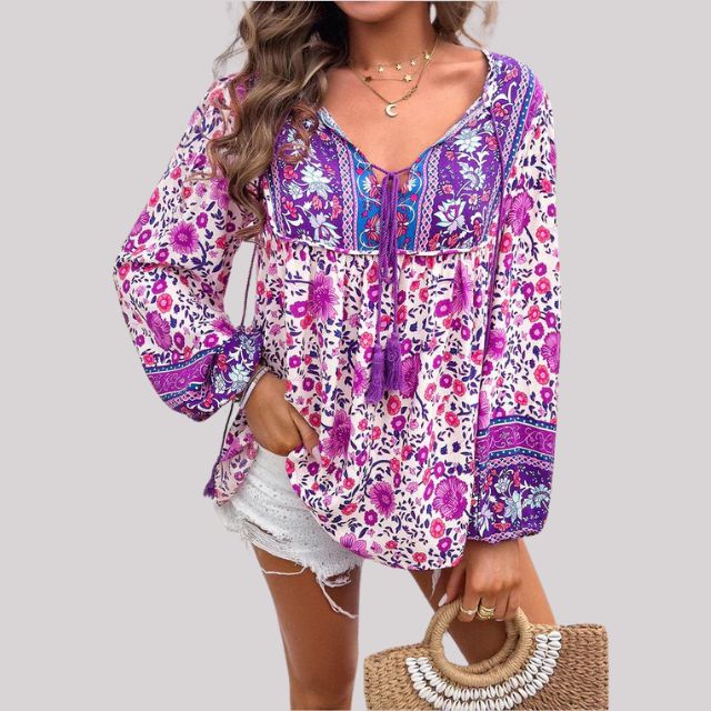 Kara - Elegant Bohemian Blouse with Charming Paisley Print for Women