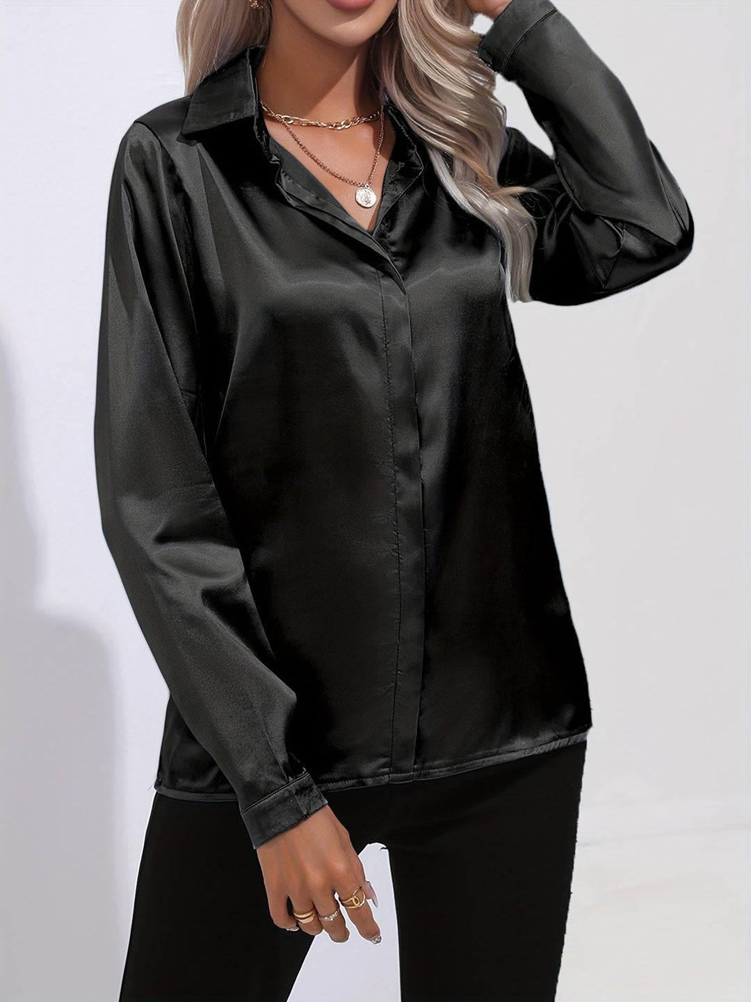 Radiant Autumn Elegance: Chic Satin Blouse for Women by Zariah