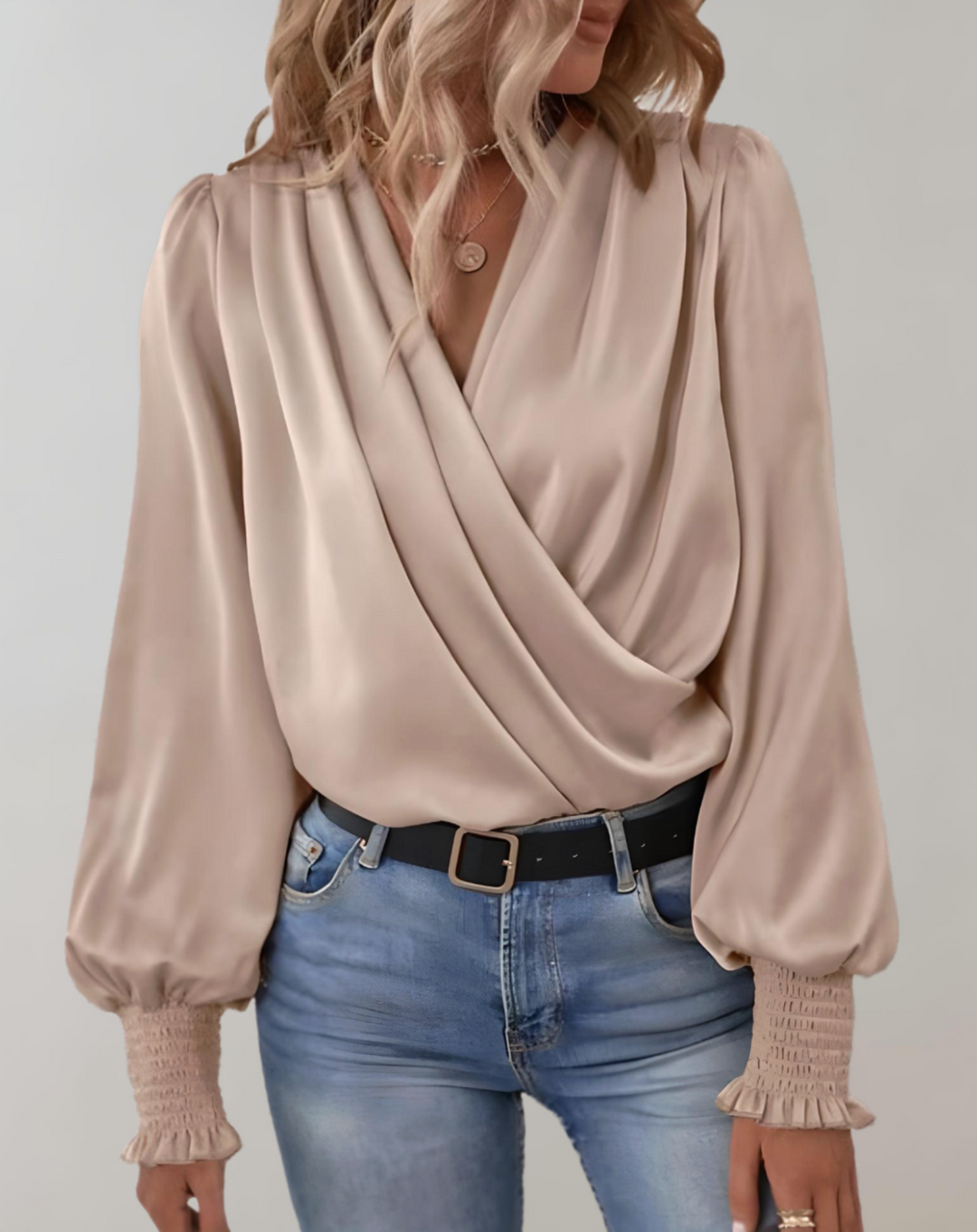 Minda - Elegant Long-Sleeve Blouse with V-Neck in Chic Spring Style for Women