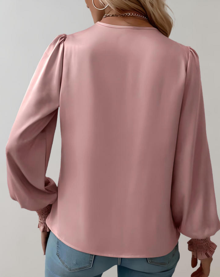 Minda - Elegant Long-Sleeve Blouse with V-Neck in Chic Spring Style for Women