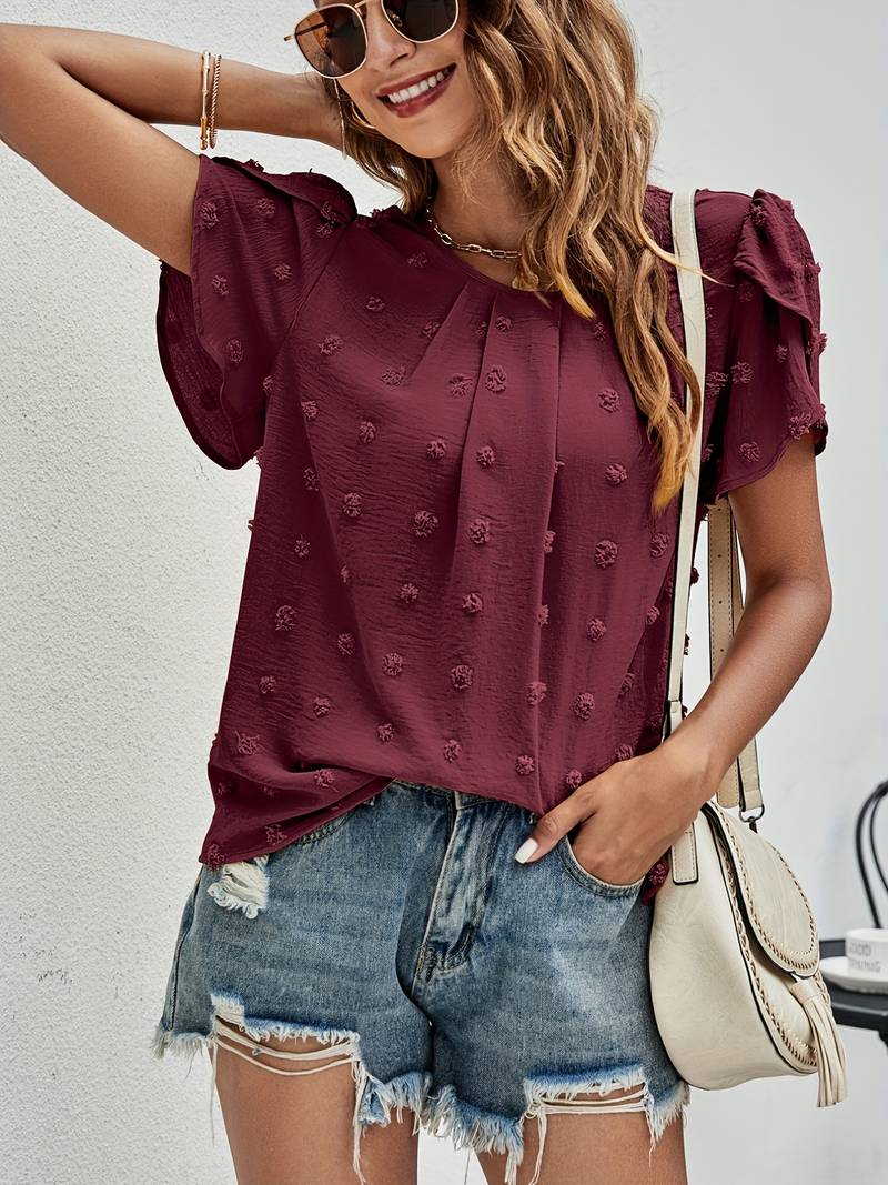 Charice - Charming Swiss Shirt with Floral Sleeves for Feminine Sophistication